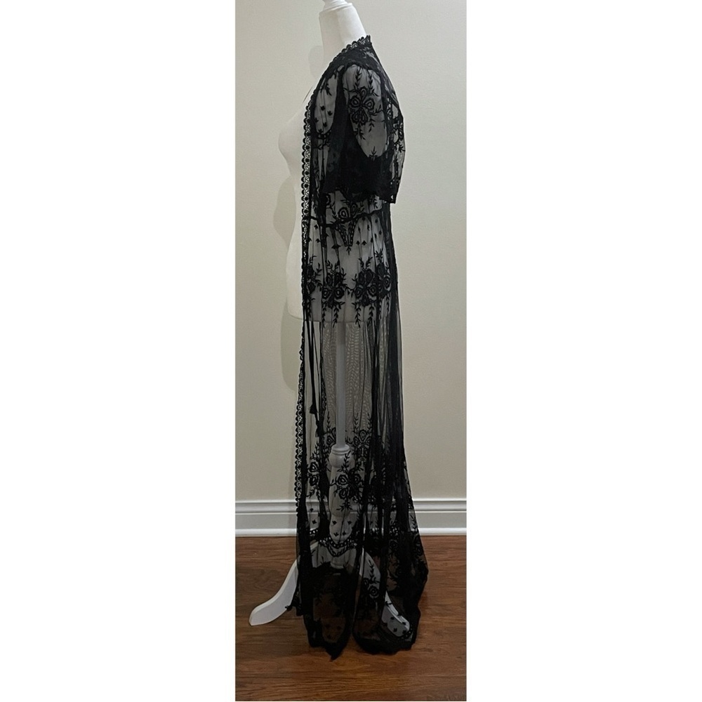 NWT Bloomingdale's AQUA Black Floral Short Sleeve Sheer Kimono, M - Picture 8 of 16